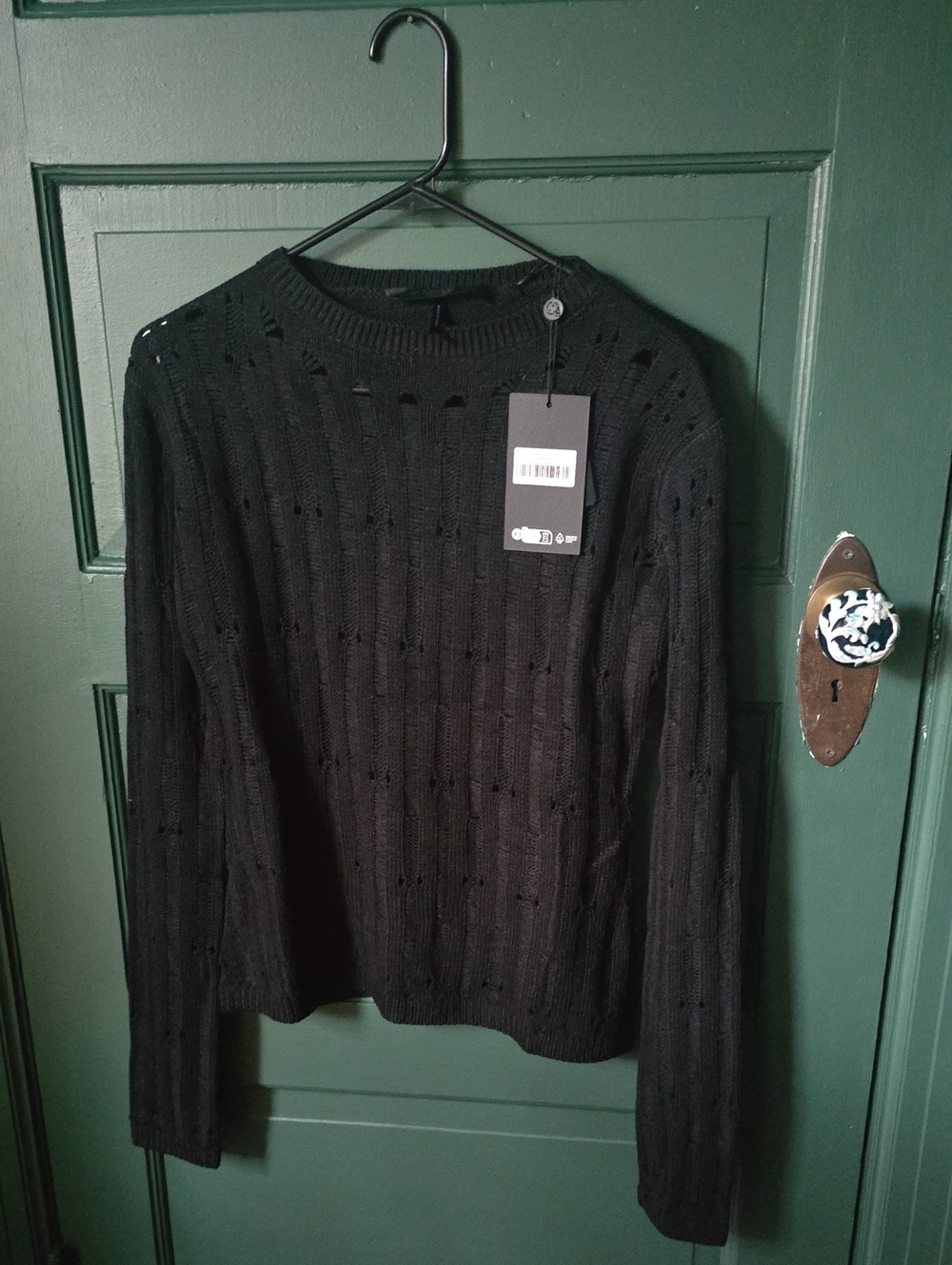 Killstar Black Crewneck Sweater with Open-Knit Detail